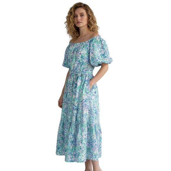 Lilly Pulitzer NEW Tamie Off The Shoulder Dress SZ XL Surf Blue Soleil It on Me - Picture 3 of 14